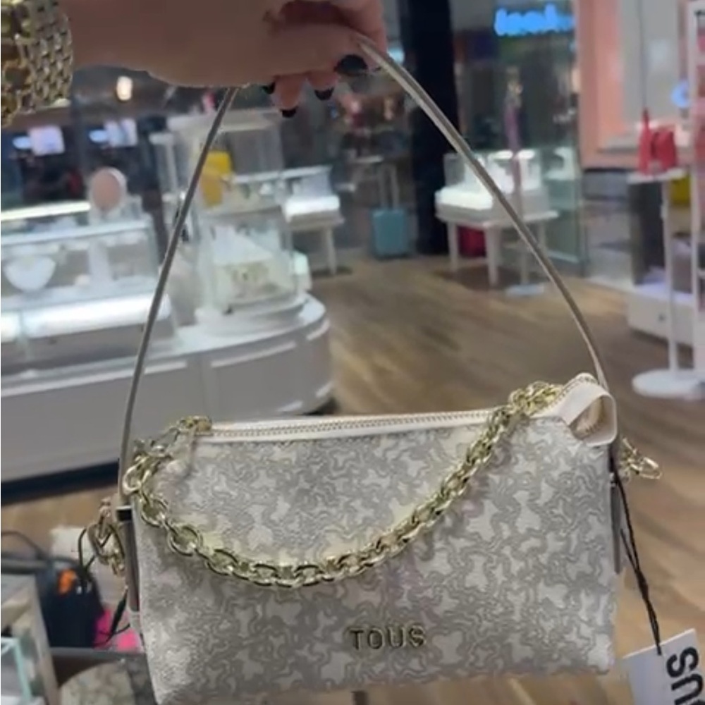 Tous Beige Shoulder Bag with Gold Chain